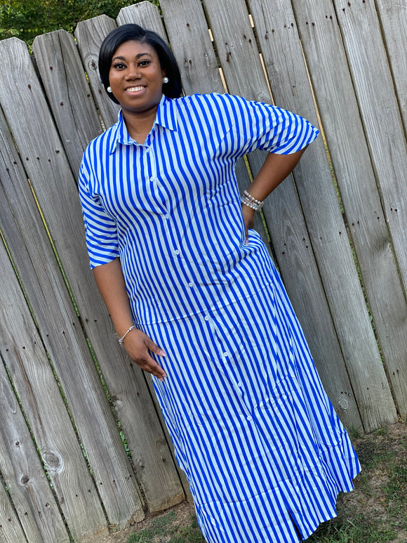 Blue and White Stripe Dress